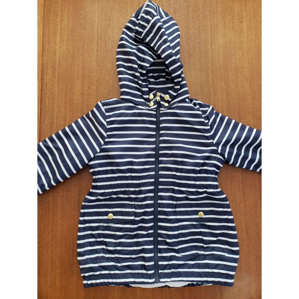 Logg H&M Toddler Jacket Sz 2-3 Zips Hooded Raincoat Kids Navy White Stripes